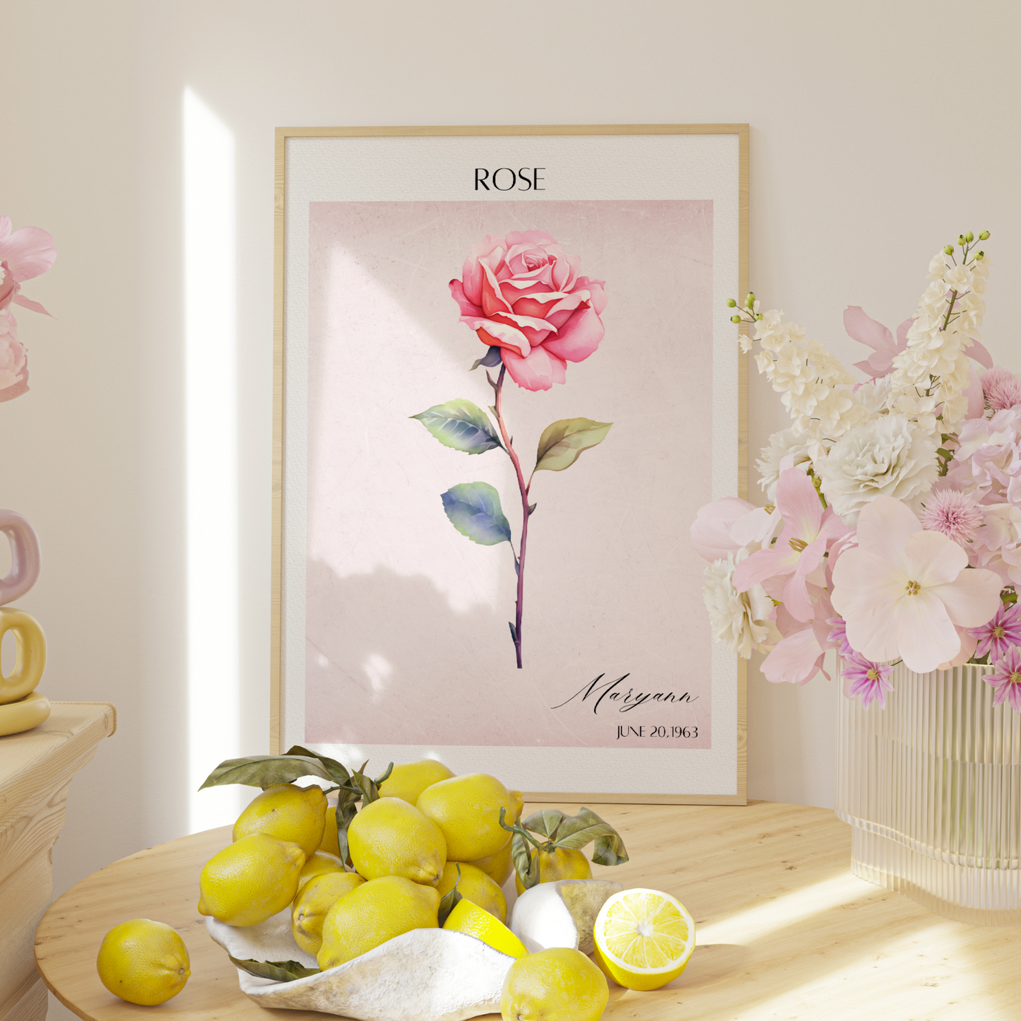 Personalized Watercolor Birth Flower With Name Wall Art