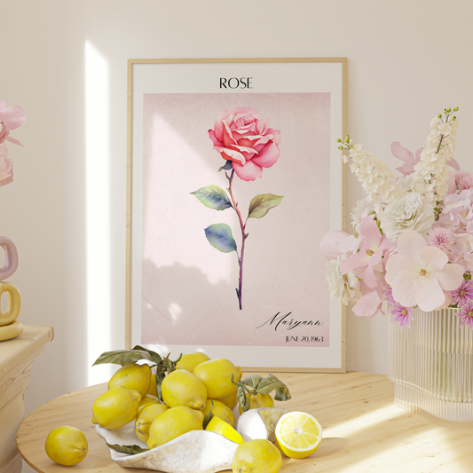 Personalized Watercolor Birth Flower With Name Wall Art