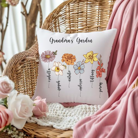 Personalized Family Name With Birth Flower Pillow
