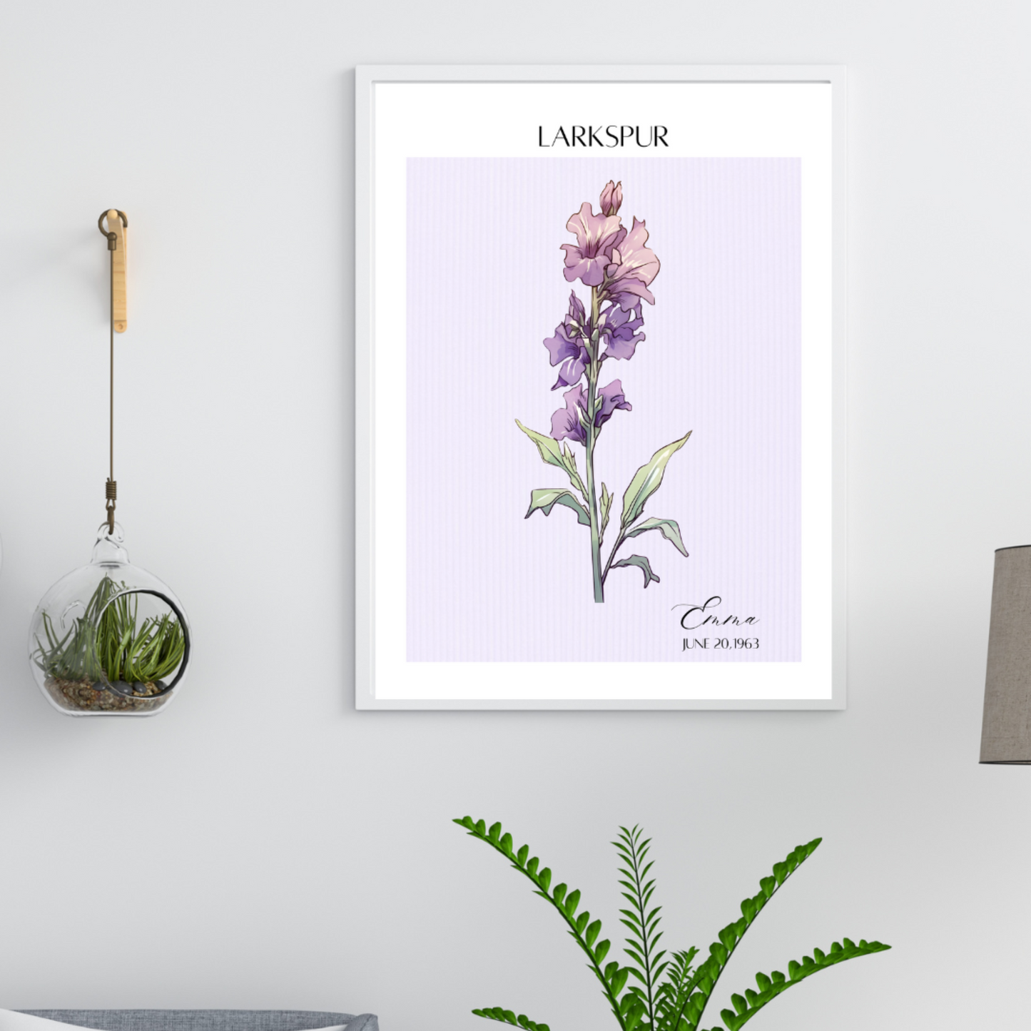 Personalized Watercolor Birth Flower With Name Wall Art